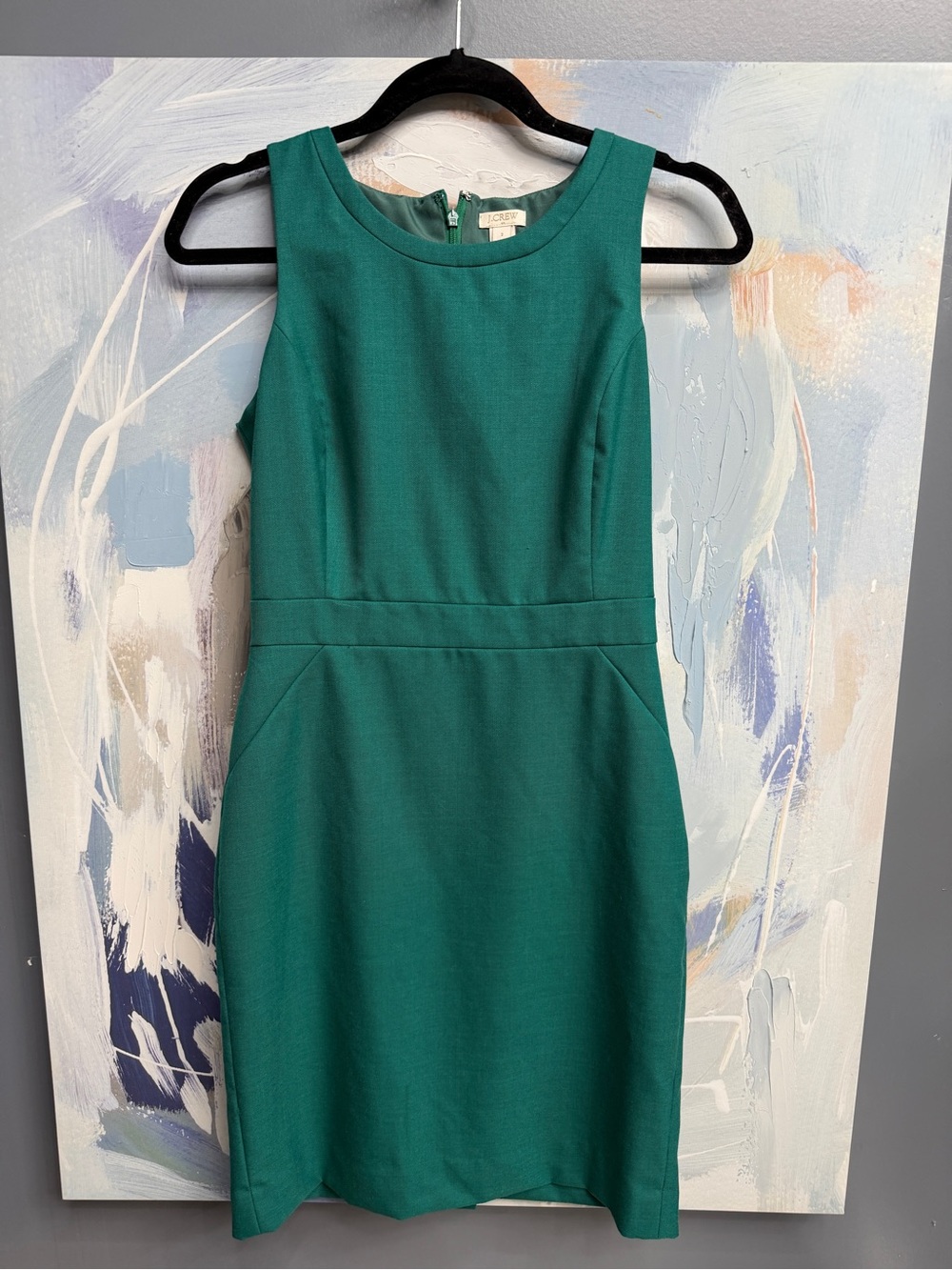 J.Crew 70% Wool Sheath Dress Phthalo Heritage Green w/ Sleeveless Pockets Size 2